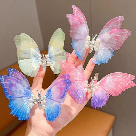 Moving Butterfly Clips, Moving Butterfly, Butterfly Hairpin, Gradient Hair, Big Butterfly, Pearl Butterfly, Fabric Butterfly, Colorful Glitter, Butterfly Hair Clip