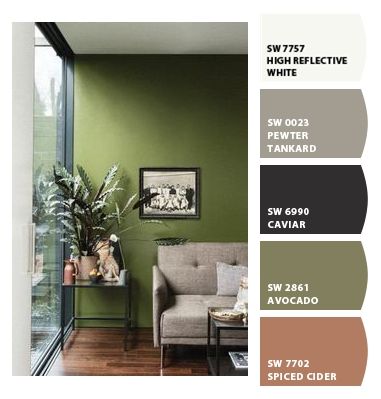 Avocado Sherwin Williams, Dark Brown Floor, Avocado Painting, Crib Ideas, Brown Floors, Paint Wall, Green Paint Colors, Room Color, Paint Schemes