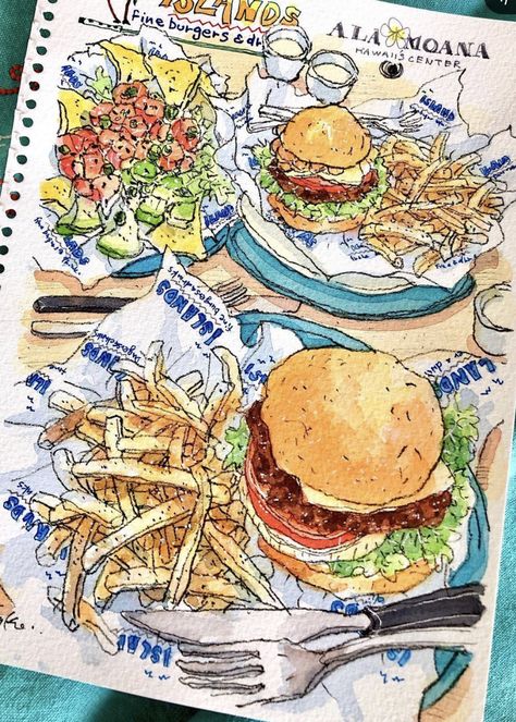 Images Pop Art, Food Art Painting, 귀여운 음식 그림, Foodie Art, Travel Sketchbook, Food Sketch, Food Artwork, Food Illustration Art, Watercolor Food