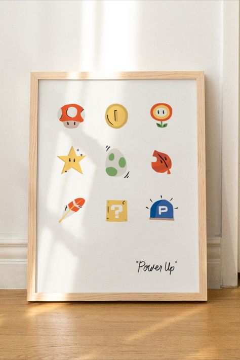 Leaf Cape, Super Mario Poster, Mario Poster, Mario Crafts, Mario Room, Cozy Gamer, Mario Yoshi, Baby Room Themes, Fire Flower