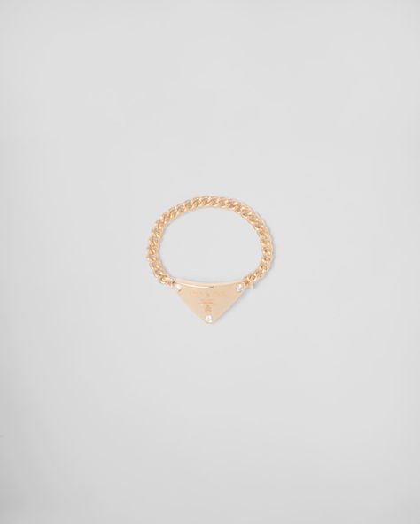 Gold/white Eternal Gold Chain Ring In Yellow Gold With Diamonds | PRADA Prada Ring, Gold Chain Ring, Womens Silver Jewelry, Prada Jewelry, Triangle Pendant, Triangle Logo, Diamonds And Gold, Fine Jewelry Collection, Jewelry Inspo