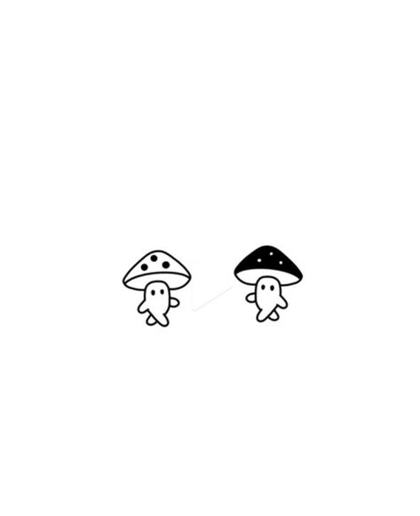 Matching Tattoo With Siblings, Minimal Bestie Tattoo, Minimalistic Mushroom Tattoo, Twin Tattoo Ideas Sisters, Small Mushroom Tattoo Ideas, Small Sibling Tattoos For 3, Tattoo Ideas Female Matching, Minimalist Mushroom Tattoo, Unique Matching Tattoos For Best Friends