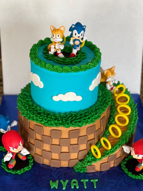 Diy Sonic Birthday Cake, Knuckles Birthday Cake, Sonic And Knuckles Cake, Sonic And Tails Cake, Tails Birthday Cake, Sonic The Hedgehog Birthday Party Cake, Sonic Torte, Sonic Theme Cake, Sonic Cupcakes