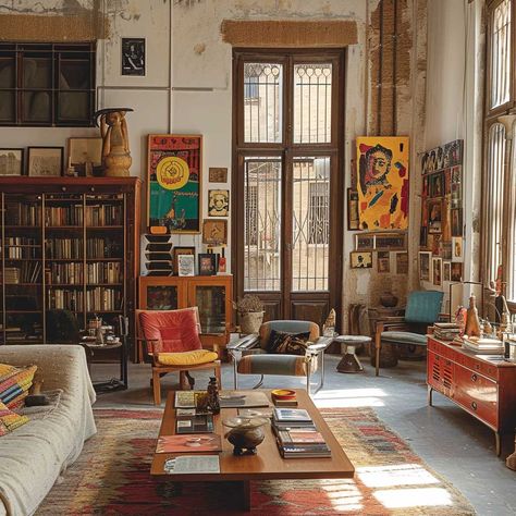 101+ Innovative Interiors Inspired by Eclectic Design Aesthetics • [ArtFacade] Cluttered Interior Design, Eclectic Grandpa Interior, Upcycled Interior Design, Creative Room Aesthetic, Eclectic Minimalism Interior, Eclectic Aesthetic Art, Small Eclectic Apartment, Modern Folk Interior Design, Maxamilist House