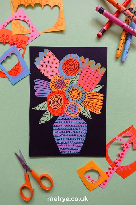 Collage Art Elementary School, Sculpture Art Projects Elementary, Spring Collage Art, Texture Art Kindergarten, Paper Vase And Flowers, Mark Making Collage, Collage Kids Art Projects, Collage Art Projects For Kids, Flower Art Projects For Kids