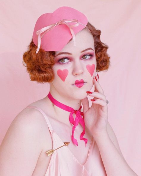 @littlemissmagdalene shared a photo on Instagram: “Stupid Cupid stop picking on me 💘” • Feb 12, 2021 at 8:02pm UTC Doll Makeup Look, Valentines Shoot, Clown Party, Mardi Gras Costumes, Vintage Photoshoot, Doll Makeup, Girl Themes, Vintage Valentine, Heart Fashion