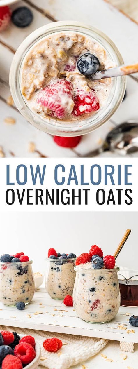 These low calorie overnight oats are really easy to make, perfect for weight loss and can be customized with different mix-ins and toppings. Low Calorie Overnight Oats Under 200, Low Calorie Overnight Oats, Oatmeal Jars, Overnite Oats, Basic Overnight Oats Recipe, Overnight Oats Recipe Easy, Night Oats, Best Overnight Oats Recipe, Low Calorie Fruits