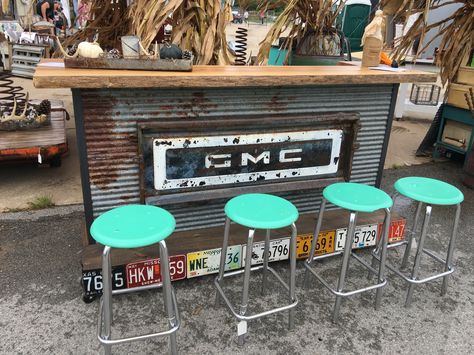 Repurposed truck tailgate bar by Southern Boy Primitives Tailgate Bar, Tailgate Bench, Rustic Man Cave, Car Part Furniture, Automotive Furniture, Truck Tailgate, Man Cave Basement, Car Furniture, Man Cave Home Bar