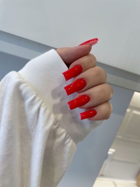 Glossy Red Nails, Plain Acrylic Nails, Long Red Nails, Coffin Nails Ombre, Acrylic Nails Nude, Red Acrylic Nails, Simple Acrylic Nails, Nails Only, Nail Fashion