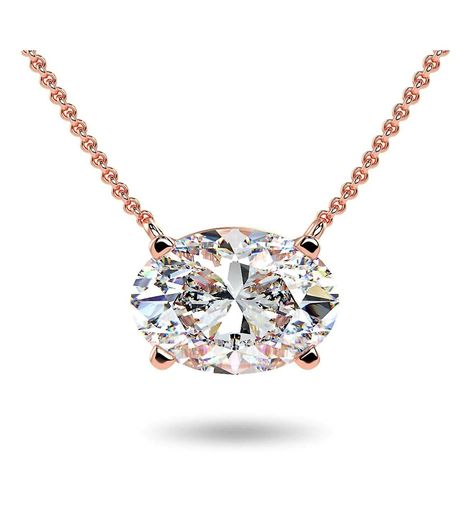 Certified Diamond East West Necklace Solitaire Solitaire Pendant Necklace, Solitaire Necklaces, Long Chain Necklace, 14k Gold Necklace, Solitaire Pendant, Long Chain, 2 Carat, Oval Diamond, Lab Created Diamonds