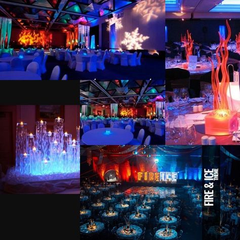 Fire And Ice Centerpieces Diy, Fire And Ice Event Theme, Fire And Ice Wedding Theme, Fire And Ice Prom Theme, Fire And Ice Prom, Fire And Ice Party, Fire And Ice Theme, Prom Theme Party, School Dance Themes