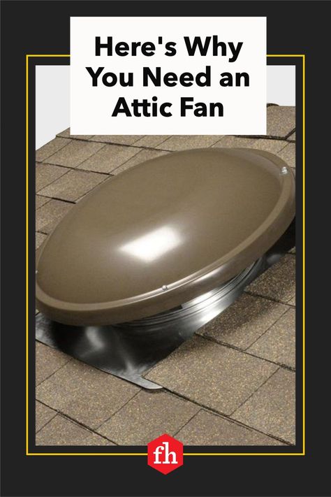 When your attic is an unconditioned space — i.e. not heated in the winter or cooled in the summer — its temperature and humidity can reach critical levels. That creates a breeding ground for mildew and shortens the life of your roof. The solution is simple: Ensure proper attic ventilation. One of the best ways to do that is to install an attic fan. Attic Exhaust Fan, House Attic, Small Attic Renovation, Solar Powered Fan, Attic Vents, Roof Ventilation, Whole House Fans, Homeowner Tips, Attic Fans