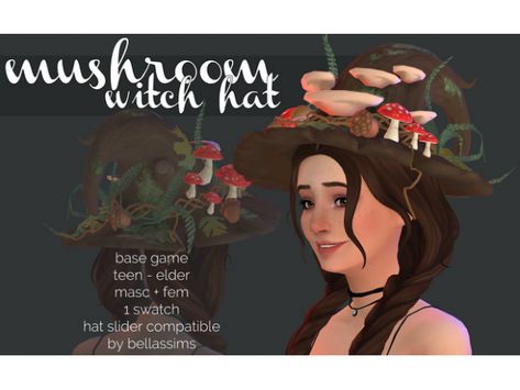 Mushroom Witch Hat, Halloween Filter, Mushroom Witch, Halloween Filters, Filter Makeup, Celestial Witch, Fantasy Play, Sims 4 Download, Hat Base