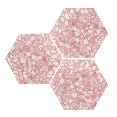 Terrazzo Pattern Floor, Hexagonal Tiles Bathroom, Pink Terrazzo Tile, Terrazo Tile, Miners Cottage, Pink Terrazzo, Mandarin Stone, Patterned Tile, Rectified Tile