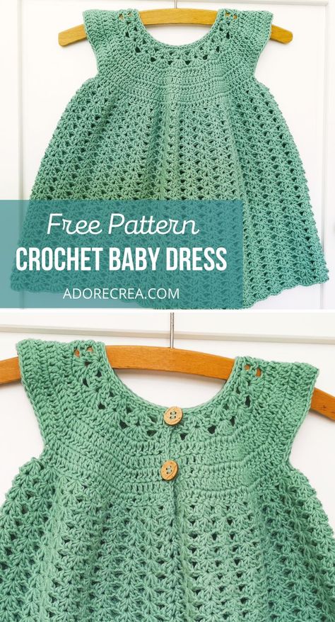 crochet baby dress Crochet Girls Dress Pattern, Crochet Baby Dress Free Pattern, Crochet Toddler Dress, Crochet Baby Projects, Crochet Baby Girl Dress, Baby Dress Pattern, Crochet Baby Dress Pattern, Baby Sweater Patterns, Crochet Toddler