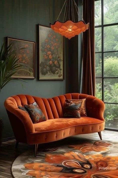 Orange Sofa Living Room Ideas, Terracotta Living Room, Africa Decor, Indian Interior Design, Sitting Rooms, House Inside, Couch Furniture, Couches Living Room, Boho Home