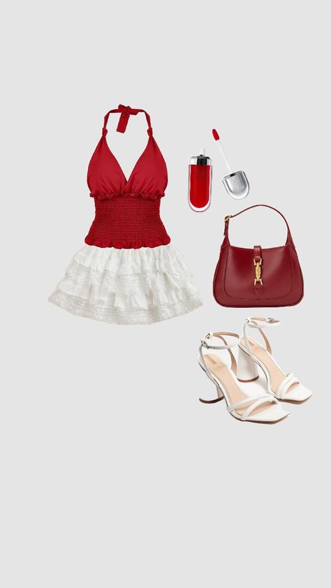 red outfit Red And White Outfit Summer, Red And White Aesthetic Outfit, Snow White Outfit Ideas, San Francisco Summer Outfit, Summer Christmas Outfit, Red Outfit Summer, Red Summer Outfits, Upscale Clothes, Red White Outfit