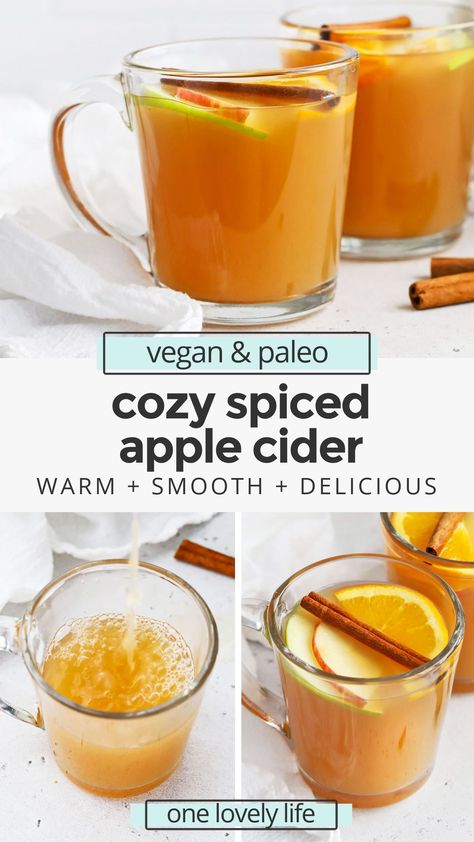 Cozy Spiced Cider - This easy spiced apple cider recipe smells and tastes incredible. The perfect blend of flavors and spices! (Naturally paleo & Vegan) // Spiced Cider Recipe // Naturally sweetened spiced cider // healthy fall drink // warm drinks // holiday drinks // non-alcoholic drinks // Christmas cider drink // hot drinks #cider #spicedcider #paleo #vegan #glutenfree #holidaydrink #warmdrink Hot Cider Recipes, Spiced Cider Recipe, Aip Drinks, Spiced Apple Cider Recipe, Mulled Cider Recipe, Hot Apple Cider Recipe, Christmas Cider, Warm Drinks Recipes, Hot Spiced Cider