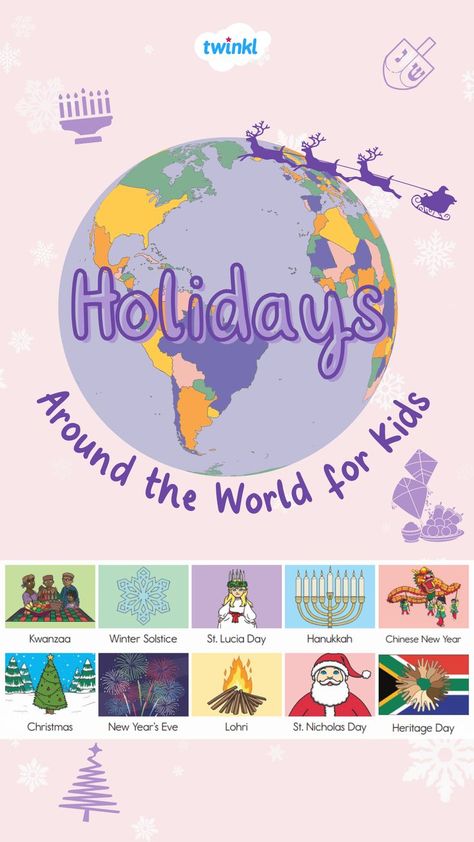 Holidays Around the World for Kids December Holidays Around The World, Celebrations Around The World, Month Of December, New Years Traditions, Celebration Around The World, December Holidays, Holidays Around The World, Kwanzaa, Different Countries