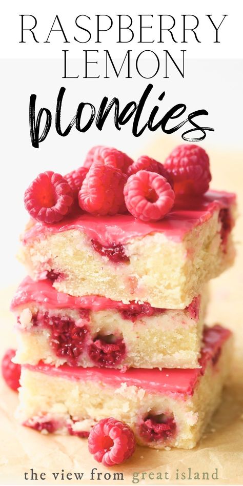 Raspberry lemon blondies explode with the flavors of aromatic raspberries and tart lemon ~ this easy blondie recipe works with other berries, too! Easy Blondie Recipe, Blondies Recipe Easy, Lemon Blondies, Blondie Recipe, Raspberry Desserts, Lemon Buttercream, Sweet Bar, Blondies Recipe, Sweet Recipe