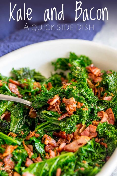 Recipe For Kale Greens, Kale Recipes Sauteed, Cooked Kale Recipes, Kale Side Dish, Easy Kale Recipes, Bacon Side Dishes, Cook Kale, Thanksgiving Side Dishes Healthy, Sautéed Kale