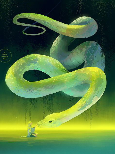 Snake Illustration, Snake Drawing, Cute Snake, Snake Art, Green Snake, Year Of The Snake, Mystical Art, China Art, Running Water