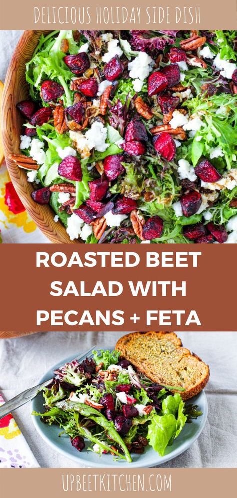 Here is a lovely salad with roasted beets, pecans, feta, cranberries, and balsamic vinaigrette on mixed greens or kale- your choice! A fabulous side dish for fall and winter. Best Beet Salad, Salad With Pecans, Beet Salad With Feta, Beet Salad Recipe, Mixed Green Salad, Beet Salad Recipes, Roasted Beet Salad, Balsamic Vinaigrette Dressing, Salad Mixed Greens