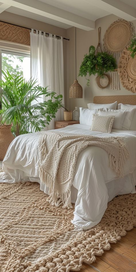 Cheap Boho Bedroom Ideas, Best Bedroom Decor Ideas, Boho White Bedroom, Boho Neutral Bedroom Decor, Clean Boho Aesthetic, Cozy Neutral Bedroom Boho, Boho Master Bedrooms Decor, Small Boho Bedroom Ideas, Boho Master Room Bedroom Ideas