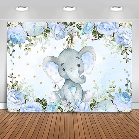 Elephant Backdrop, Elephant Photography, Elephant Baby Shower Decorations, Elephant Baby Shower Boy, Boy Baby Shower Ideas, Feuille Eucalyptus, Baby Elefant, Elephant Birthday, Shower Backdrop