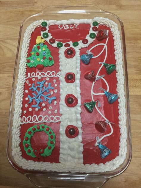 My Christmas ugly sweater cake. Christmas Sweater Cake, Ugly Christmas Sweater Cake, Ugly Sweater Cake, Sweater Cake, Christmas Cookie Cake, Xmas Sweaters, Christmas Themed Cake, 12 Days Of Xmas, Ugly Sweater Diy