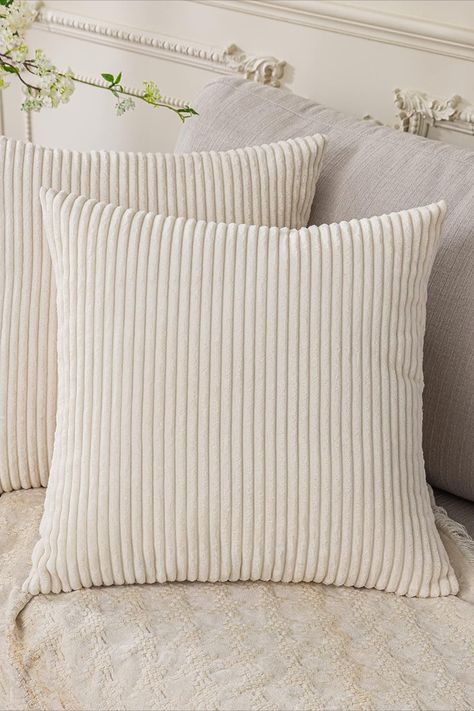 White Decorative Pillows, Bed Pads, Bantal Sofa, Stripe Throw Pillow, Corduroy Fabric, Couch Pillow, Decorative Throw Pillow Covers, Decorative Pillow Cases, Couch Pillows