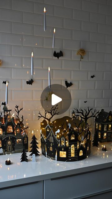 MAREN BAXTER on Instagram: "My Halloween town by night✨ I’ve made two DIYs of two of the houses, the two smallest, but the round one has the same  procedure/steps as the diy on the second biggest house;) Check out the diys down my Reels😍 

#diycreations #diycrafts #diydecor #diyprojects #diyhome #halloweendiy #halloweendecor" Biggest House, Magical Halloween, Halloween Candles, Halloween Lights, Halloween Inspiration, Halloween Town, Big Houses, Holiday Decorating, Spirit Halloween