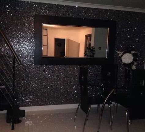 Black chunky Glitter wallpaper covering Bling grade 3 sold by the metre | eBay Glitter Wall Paint Ideas, Glitter Wall Paint, Black Glitter Wallpapers, Glitter Bedroom, Wall Paint Ideas, Glitter Room, Glitter Paint For Walls, Glitter Wall, Beautiful Bedroom