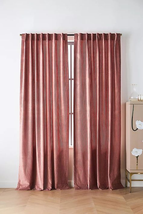 Unique Curtains, Drapes & Window Coverings | AnthroLiving Pink Velvet Curtains, Aesthetic Advice, Victorian Eclectic, Unique Curtains, Pink Curtains, Upstairs Hallway, Hallway Bedroom, Curtain Hardware, Red Curtains