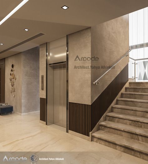 Entrance on Behance Hospital Interior Design Lobbies, Lift Lobby Design Residential Modern, Elevator Wall Design, Passage Wall Design Modern, Entrance Lobby Design Residential Flat, Lift Wall Design, Lift Lobby Design Residential, Apartment Lobby Entrance, Luxury Lobby Interior Design