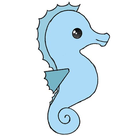 Seahorse Drawing Simple, Seahorse Doodle, Draw A Seahorse, Draw Fabric, Seahorse Drawing, Useful Skills, Long Snake, Water Creatures, Coloring Supplies