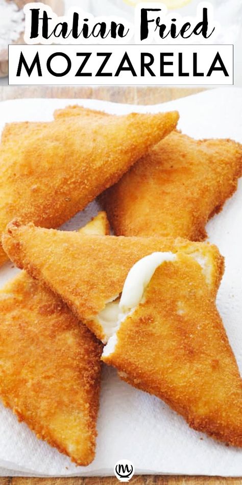 This fried mozzarella is called "in carrozza" and it's one of those classic Italian appetizers that everyone loves. It's a fried mozzarella sandwich, crisp on the outside and melted on the inside. #italianappetizers #mozzarellarecipes Fresh Mozzarella Recipe, Fried Mozzarella, Mozzarella Sandwich, Italian Street Food, Caprese Skewers, Mozzarella Recipes, Italian Appetizers, Inexpensive Meals, Rustic Italian