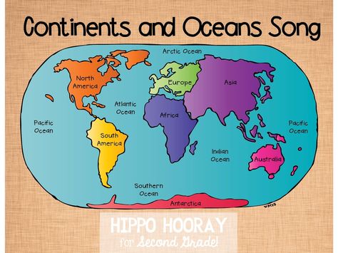 Continents/Ocean Song (and Video!) Oceans Song, 3rd Grade Social Studies, Continents And Oceans, The Continents, 13 Colonies, Teaching Geography, Homeschool Geography, Homeschool Social Studies, The World Map