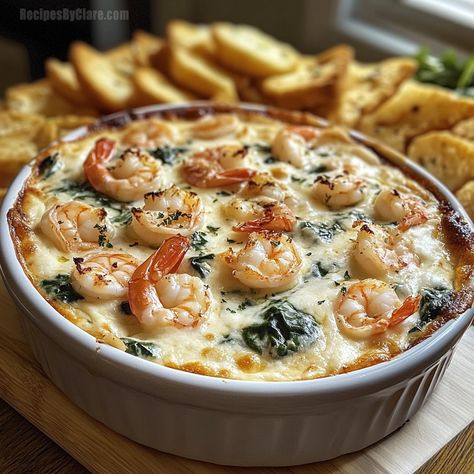 This creamy shrimp and crab spinach dip is a rich blend of seafood, spinach, and cheeses, perfect for serving with bread, crackers, or veggies. Creamy Shrimp Crab Spinach Dip, Creamy Shrimp Dip, Creamy Shrimp And Crab Spinach Dip, Shrimp And Crab Spinach Dip, Crab Spinach Dip, Shrimp And Crab Dip, Honeybun Cake, Hot Spinach Dip, Bread Crackers