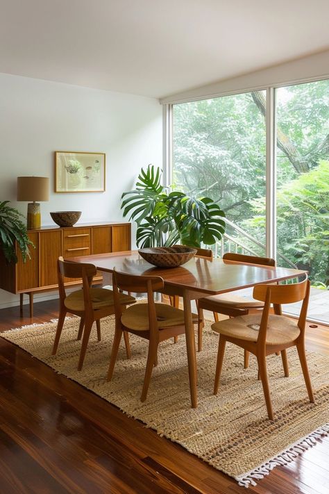 Mid Century Modern Home Inspiration, Dining Room Table Mid Century, Mid Century Modern Dinner Room, Dining Room Table Mid Century Modern, Mid Century Florida Home, Home Decor Ideas Mid Century Modern, Mid Century Modern Eclectic Living Room, Mid Century Condo, 60s Dining Room