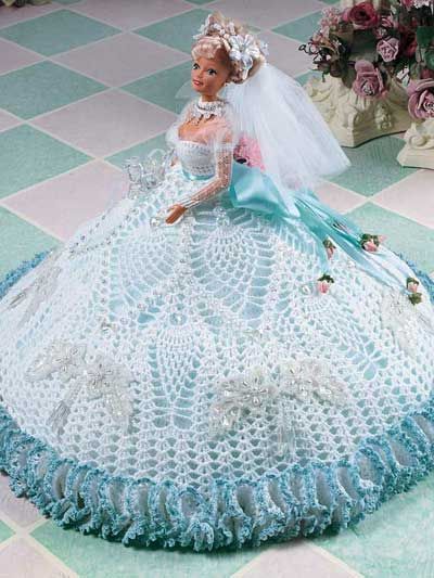 White Pineapple Fashion Doll Gown Pineapple Fashion, Habit Barbie, Accessoires Barbie, Barbie Wedding Dress, Crochet Barbie, Crochet Doll Dress, Crochet Barbie Clothes, Barbie Bride, Barbie Wedding