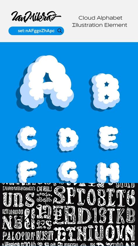 Design Element: Cloud Alphabet Illustration Fonts 70s, Wedding Fonts, Sans Serif Fonts, Alphabet Illustration, Script Fonts, Serif Fonts, Design Element, Alphabet, Typography