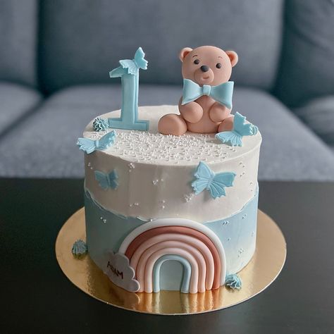 Bear Cake 1st Birthday, Cake For 1 Year Boy, 1 Year Baby Boy Birthday Cake Ideas, Baby Boy Birthday Cake 1 Year, Cake 1 Year Boy, Cake Teddy Bear, Boys Bday Cakes, Baby Cake Design, Cake 1st Birthday