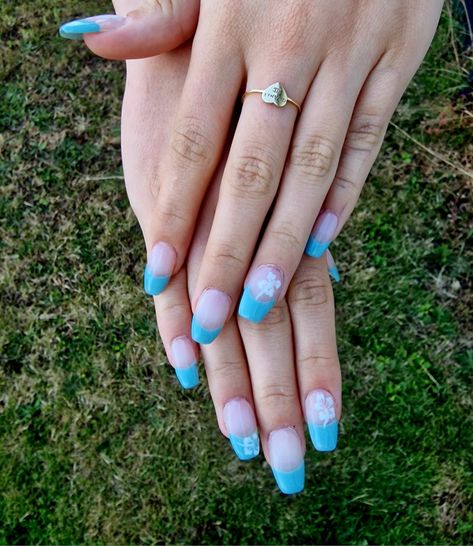 Blue French Tips, French Tip Nail Designs, French Tip Nails, Hibiscus Flowers, Blue Nails, Nail Tips, Hibiscus, Nail Designs, Nails