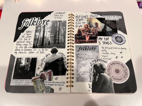 Tour Journal Ideas, Folklore Scrapbook, Folklore Journal Page, Eras Tour Journal Page, Taylor Swift Sketchbook, Folklore Journal, Taylor Swift Scrapbook, Taylor Journal, Taylor Swift Journal