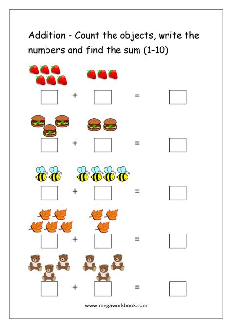 Counting Addition Worksheets Homework Kindergarten, Basic Addition Worksheets, Basic Math Worksheets, Free Addition Worksheets, Matematik Prasekolah, Kindergarten Math Addition, Kindergarten Math Worksheets Addition, Kindergarten Math Worksheets Free, Kindergarten Addition Worksheets