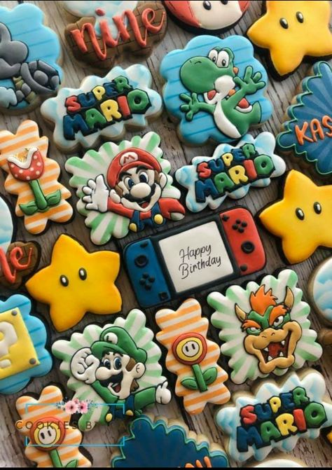 Super Smash Bros Cookies, Mario Cart Cookies, Mario Party Cookies, Mario Kart Cookies Decorated, Super Mario Cookie Cake, Mario Birthday Party Cookies, Mario Brothers Cookies Decorated, Super Mario Sugar Cookies, Bowser Cookies