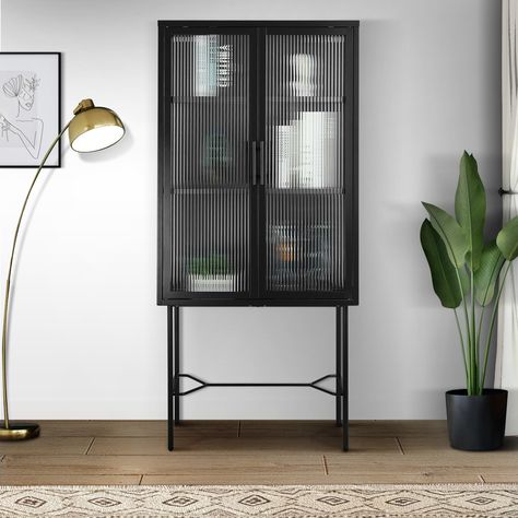 Description: Go for this practical storage cabinet with glass doors if you want to keep your home clutter-free. This modern sideboard can create an additional smart storage solution in the kitchen, dining room, or living room. Living Room Display Cabinet, Sideboard Cabinet Modern, Double Glass Doors, Dining Cabinet, Floor Cabinet, Freestanding Kitchen, Tempered Glass Door, Arched Doors, Room Display