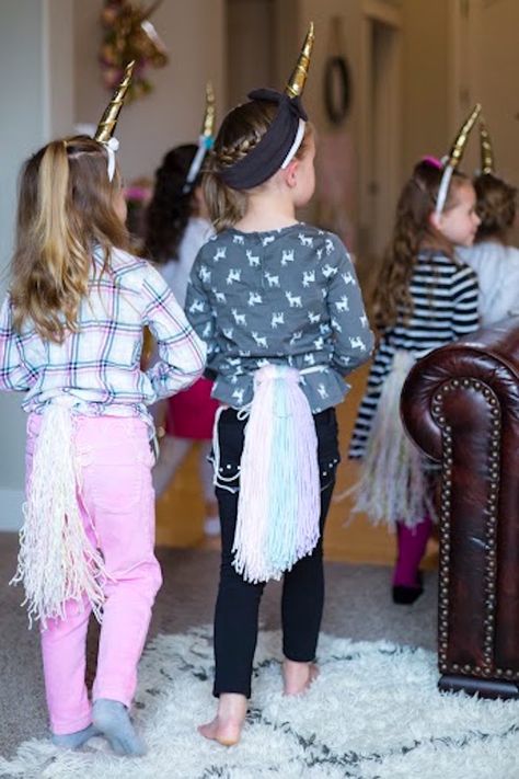 Girls in Unicorn Attire from a Rainbows & Unicorns Birthday Party via Kara's Party Ideas Unicorn Pics, Unicorns Birthday Party, Rainbow Unicorn Birthday Party, Rainbow Unicorn Party, Unicorn Themed Birthday Party, Unicorn Tee, Rainbow Unicorn Birthday, Pony Birthday, Pony Party