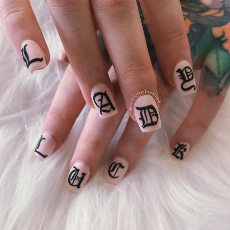 A On Nails, Old English Nails, Diy Sharpie, English Font, Old English Font, Artist On Instagram, Old English, Nail Artist, Nail Design